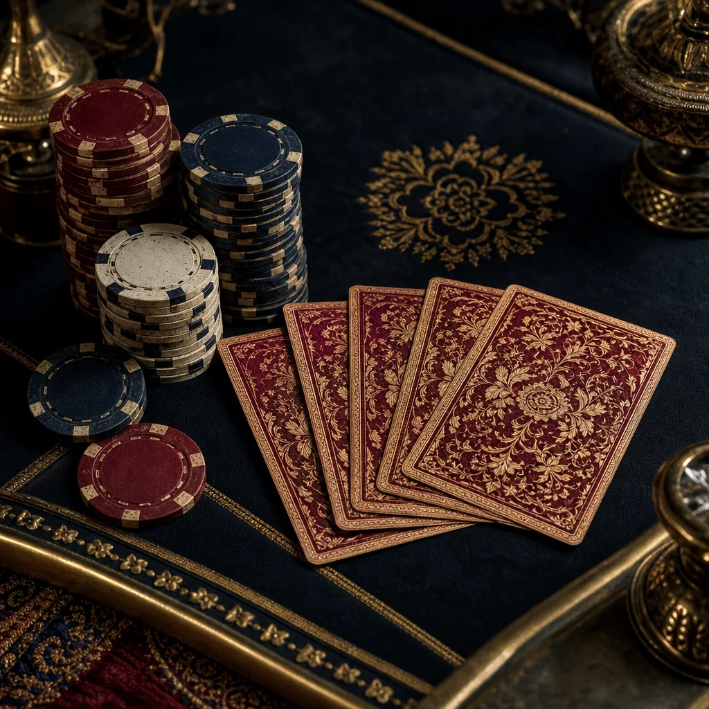 Fanned playing cards on luxury blackjack table felt